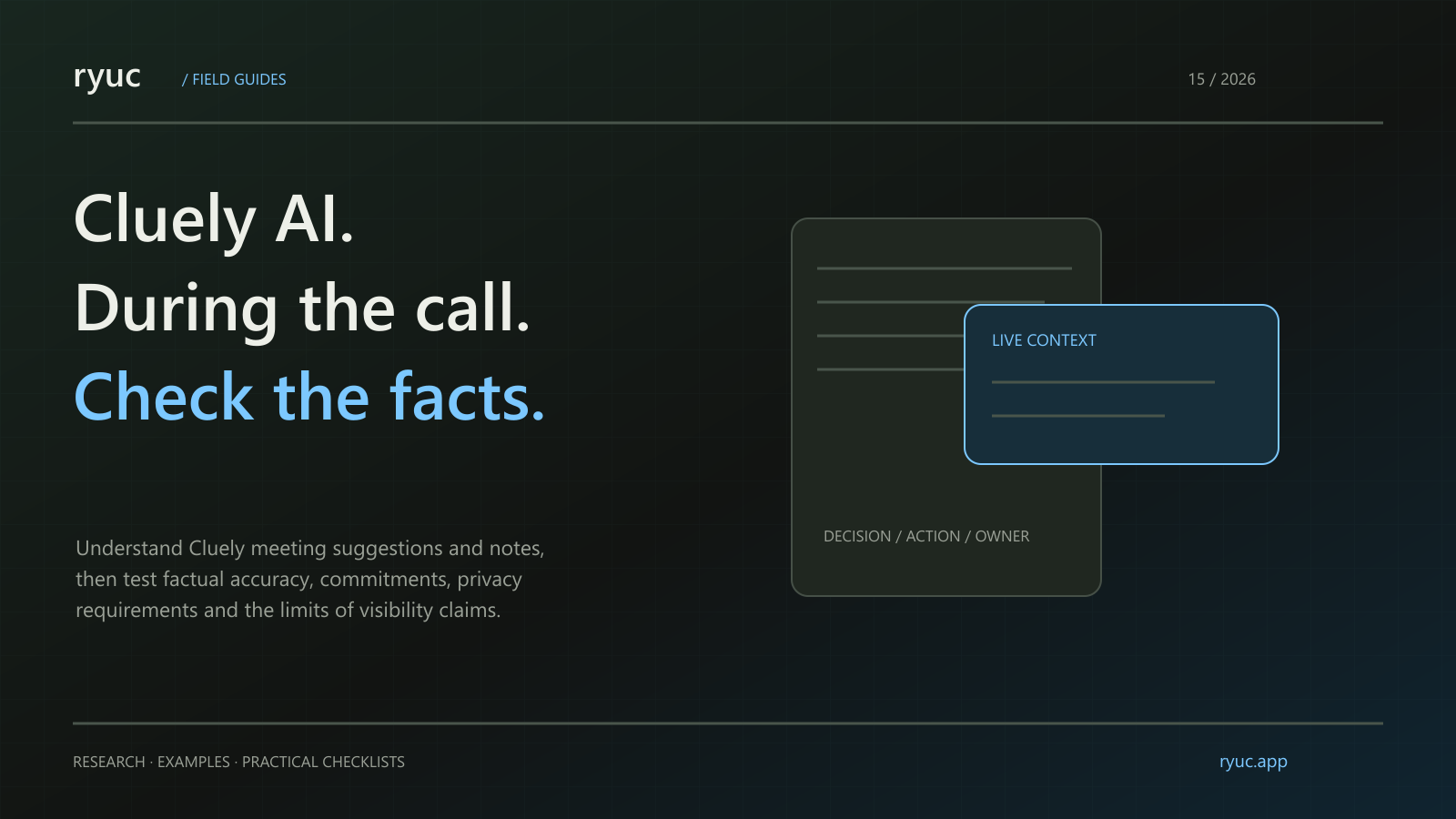 Original editorial illustration for Cluely AI: Meeting Notes, Live Help and What to Verify
